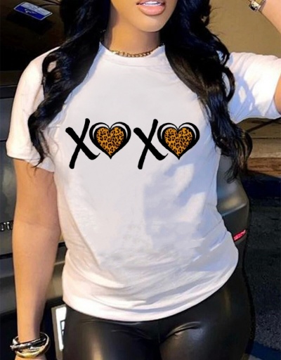 Replica Heart Leopard Letter White T Shirts For Women Short Sleeve Crew Neck #793822 $15.15 USD for Wholesale