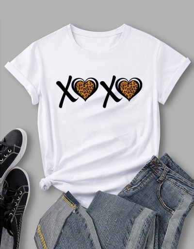 Replica Heart Leopard Letter White T Shirts For Women Short Sleeve Crew Neck #793822 $15.15 USD for Wholesale