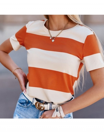 Replica  Women's Contrast Color Striped Short Sleeve T-Shirt Short Sleeve Crew Neck #793824 $19.14 USD for Wholesale