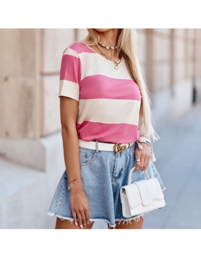 Replica  Women's Contrast Color Striped Short Sleeve T-Shirt Short Sleeve Crew Neck #793824 $19.14 USD for Wholesale