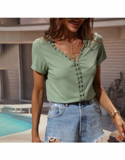 Replica  Simple Cutout Short Sleeve Loose T Shirt Short Sleeve V Neck #793826 $18.20 USD for Wholesale