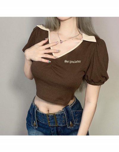 Replica Retro V Neck Fitted Crop Tops For Ladies Short Sleeve V Neck #793828 $17.83 USD for Wholesale