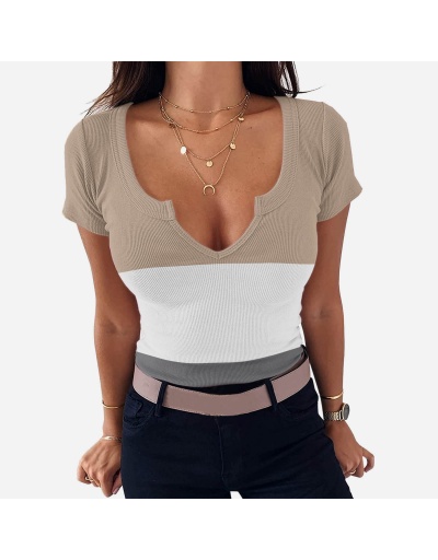 Replica  Summer Women's Colorblock Short Sleeve Top Short Sleeve V Neck #793835 $21.06 USD for Wholesale