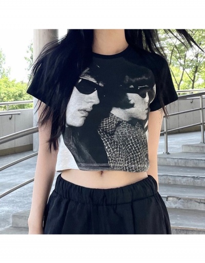 Replica Black Raglan Sleeve Retro Crop T Shirts For Women Short Sleeve Crew Neck #793836 $15.12 USD for Wholesale