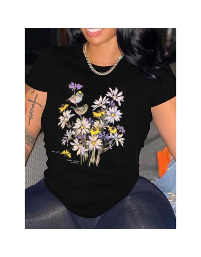 Summer Flower Printed Short Sleeve T Shirts For Women Short Sleeve Crew Neck #793838 $16.78 USD, Wholesale Fashion T-Shirts