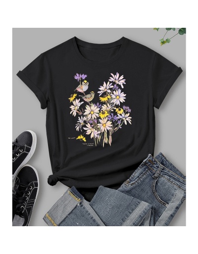 Replica Summer Flower Printed Short Sleeve T Shirts For Women Short Sleeve Crew Neck #793838 $16.78 USD for Wholesale