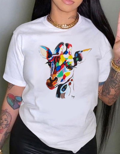 Colorful Deer Graphic Summer Stylish T Shirts For Women Short Sleeve Crew Neck #793839 $16.78 USD, Wholesale Fashion T-Shirts