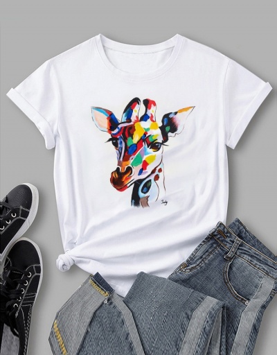 Replica Colorful Deer Graphic Summer Stylish T Shirts For Women Short Sleeve Crew Neck #793839 $16.78 USD for Wholesale