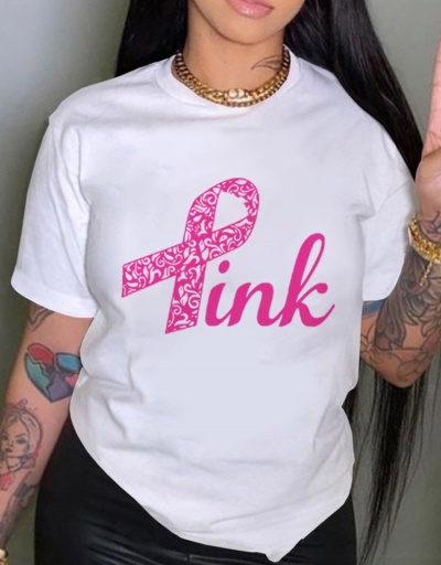  Pink Letter Printed Street Casual T Shirts For Women Short Sleeve Crew Neck #793843 $18.12 USD, Wholesale Fashion T-Shirts