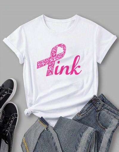 Replica  Pink Letter Printed Street Casual T Shirts For Women Short Sleeve Crew Neck #793843 $18.12 USD for Wholesale