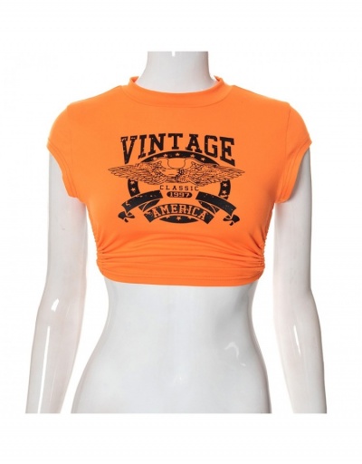 Replica  Summer Printing Backless Crop Top Short Sleeve Crew Neck #793845 $13.50 USD for Wholesale