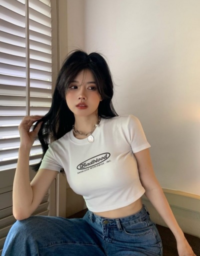 Replica Fashion Casual Letter Printing Girl's Short Sleeve T-Shirt Short Sleeve Crew Neck #793846 $6.89 USD for Wholesale