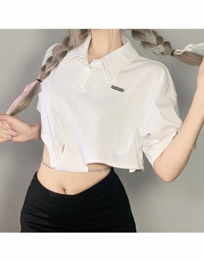  Short Sleeve Pure Color Top Short Sleeve Turndown Collar #793849 $20.80 USD, Wholesale Fashion T-Shirts