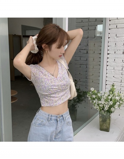 Replica  Summer Korean Version V-Neck Floral Girl's Navel Top Short Sleeve V Neck #793854 $5.99 USD for Wholesale