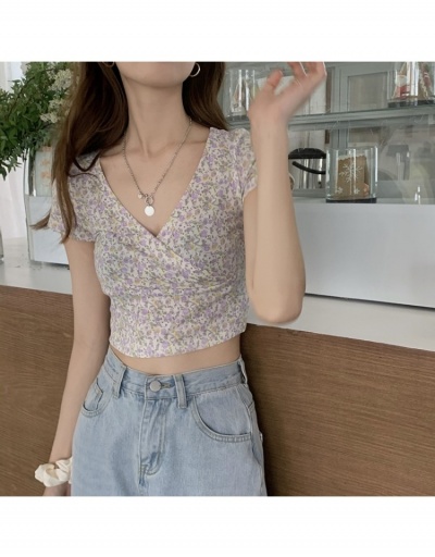 Replica  Summer Korean Version V-Neck Floral Girl's Navel Top Short Sleeve V Neck #793854 $5.99 USD for Wholesale