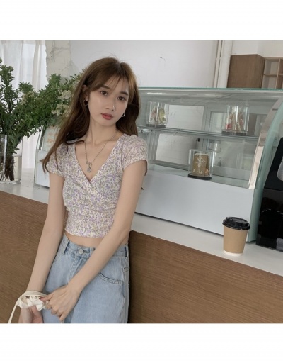 Replica  Summer Korean Version V-Neck Floral Girl's Navel Top Short Sleeve V Neck #793854 $5.99 USD for Wholesale