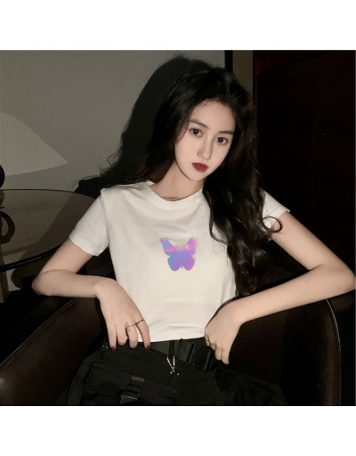  Summer Butterfly Printed Short Sleeve Top Short Sleeve Crew Neck #793860 $7.03 USD, Wholesale Fashion T-Shirts