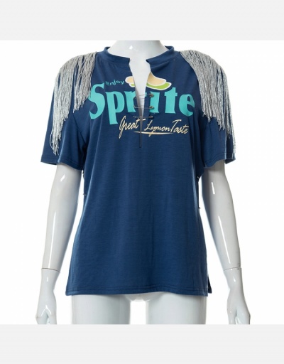 Replica Hip Hop Tassel Letter Short Sleeve T Shirt Short Sleeve V Neck #793861 $19.95 USD for Wholesale