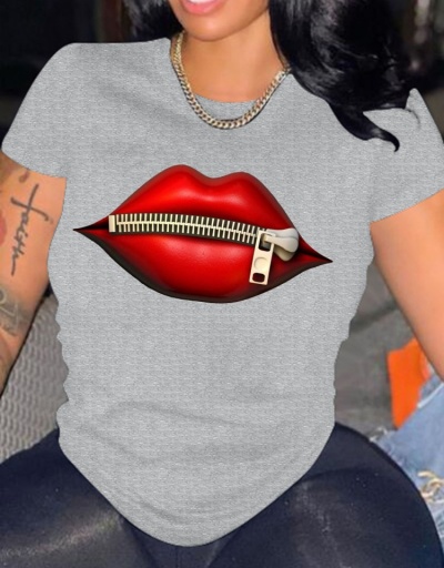 Fashion Cheap  O Neck Short Sleeve Lip Pattern Women T-Shirt Short Sleeve O Neck #793875 $14.61 USD, Wholesale Fashion T-Shirts