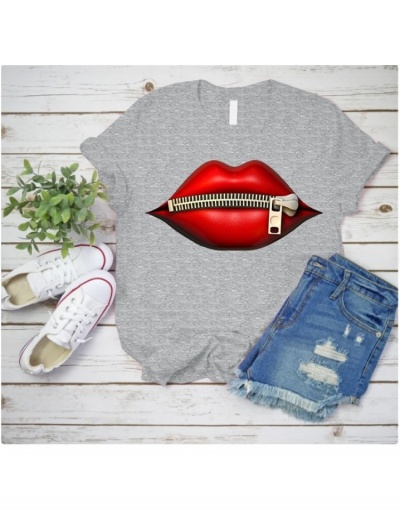 Replica Fashion Cheap  O Neck Short Sleeve Lip Pattern Women T-Shirt Short Sleeve O Neck #793875 $14.61 USD for Wholesale