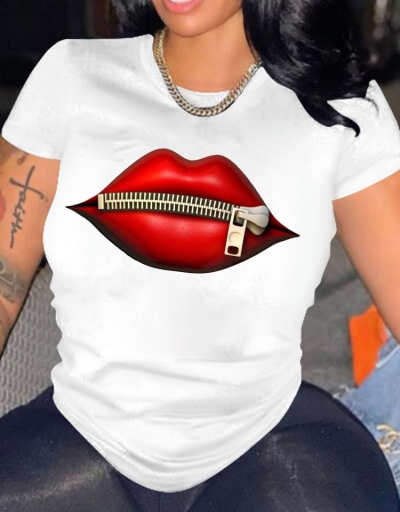 Replica Fashion Cheap  O Neck Short Sleeve Lip Pattern Women T-Shirt Short Sleeve O Neck #793875 $14.61 USD for Wholesale