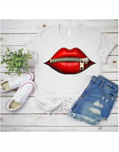 Replica Fashion Cheap  O Neck Short Sleeve Lip Pattern Women T-Shirt Short Sleeve O Neck #793875 $14.61 USD for Wholesale