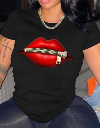 Replica Fashion Cheap  O Neck Short Sleeve Lip Pattern Women T-Shirt Short Sleeve O Neck #793875 $14.61 USD for Wholesale