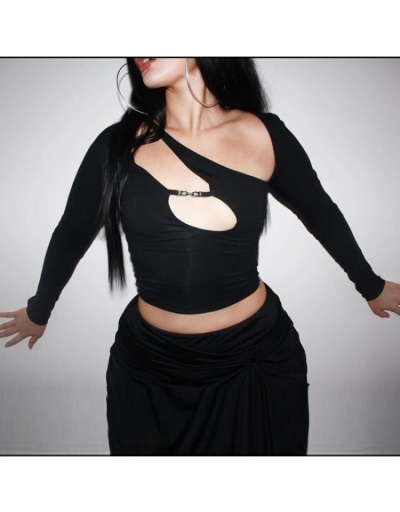 Replica  Sexy Hollowed Out Long Sleeve T Shirt Long Sleeve Inclined Shoulder #793888 $16.90 USD for Wholesale