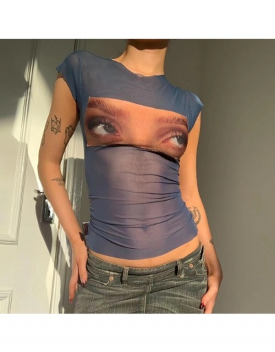  See Through Printing Short Sleeve T Shirt Short Sleeve Cowl Neck #793889 $18.90 USD, Wholesale Fashion T-Shirts