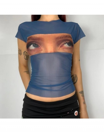 Replica  See Through Printing Short Sleeve T Shirt Short Sleeve Cowl Neck #793889 $18.90 USD for Wholesale