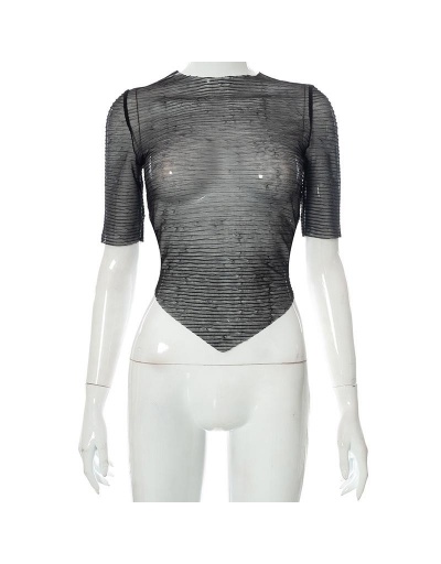 Replica Sexy See Through Fitted Crew Neck Black T Shirt Short Sleeve Crew Neck #793890 $11.15 USD for Wholesale