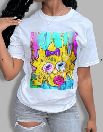 Replica Sponge Bob Graphic Stylish White T Shirts For Women Short Sleeve Crew Neck #793901 $15.76 USD for Wholesale