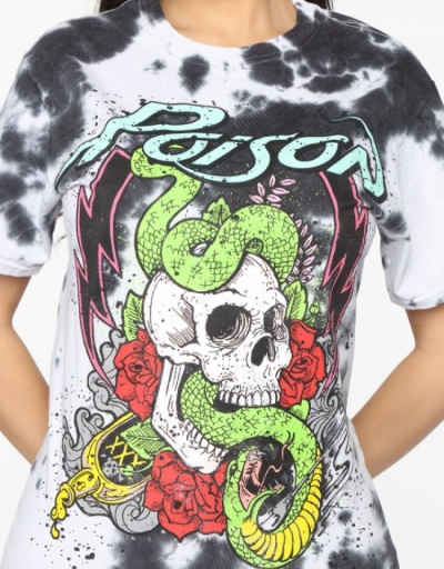 Replica Hip Hop Skull Snake Tie Dye Latest T Shirts Short Sleeve Crew Neck #793904 $22.25 USD for Wholesale