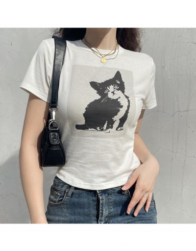 Cute Cat Printed Shirt Fitted T Shirts For Ladies Short Sleeve Crew Neck #793908 $16.98 USD, Wholesale Fashion T-Shirts