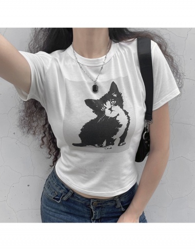 Replica Cute Cat Printed Shirt Fitted T Shirts For Ladies Short Sleeve Crew Neck #793908 $16.98 USD for Wholesale