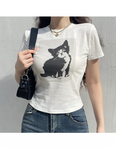 Replica Cute Cat Printed Shirt Fitted T Shirts For Ladies Short Sleeve Crew Neck #793908 $16.98 USD for Wholesale