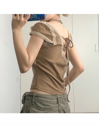 Replica  Summer Butterfly Pattern Lace Crop T Shirt Short Sleeve V Neck #793909 $21.00 USD for Wholesale