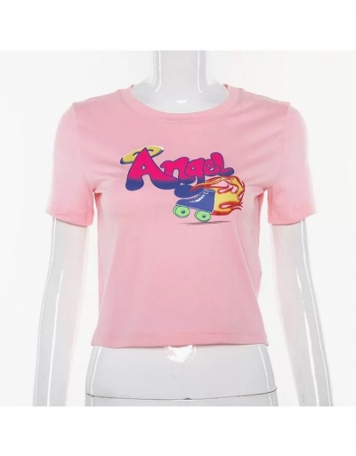 Replica  Summer Pink Letter Printed Short Sleeve Crop Top Short Sleeve Crew Neck #793910 $9.59 USD for Wholesale