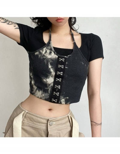 Replica Patchwork Tie Dye  Black Designer Crop T Shirts Short Sleeve #793913 $19.29 USD for Wholesale