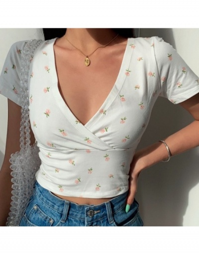 Replica  Summer V-Neck Floral Women's Short Sleeve T-Shirt Short Sleeve V Neck #793915 $5.99 USD for Wholesale