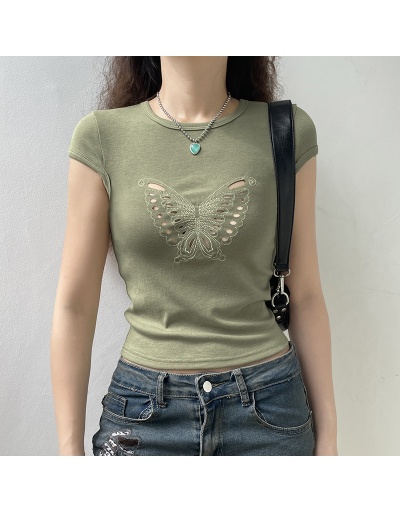  Butterfly Pattern Ripped Pure Color T-Shirt Short Sleeve Crew Neck #793918 $17.28 USD, Wholesale Fashion T-Shirts