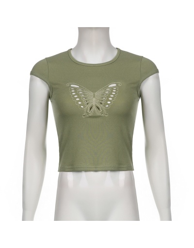 Replica  Butterfly Pattern Ripped Pure Color T-Shirt Short Sleeve Crew Neck #793918 $17.28 USD for Wholesale