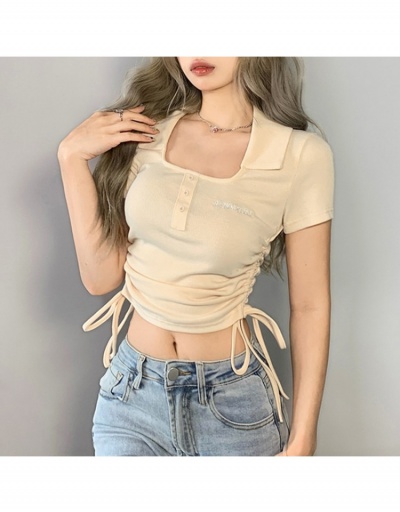  Bandage Drawstring Crop Top For Women Short Sleeve Square Neck #793933 $19.66 USD, Wholesale Fashion T-Shirts