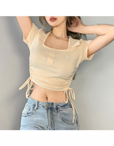 Replica  Bandage Drawstring Crop Top For Women Short Sleeve Square Neck #793933 $19.66 USD for Wholesale