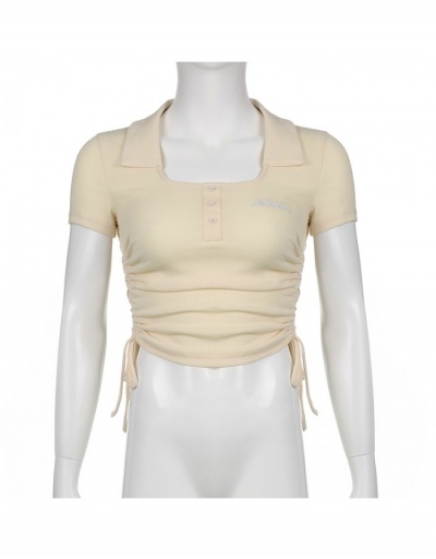 Replica  Bandage Drawstring Crop Top For Women Short Sleeve Square Neck #793933 $19.66 USD for Wholesale