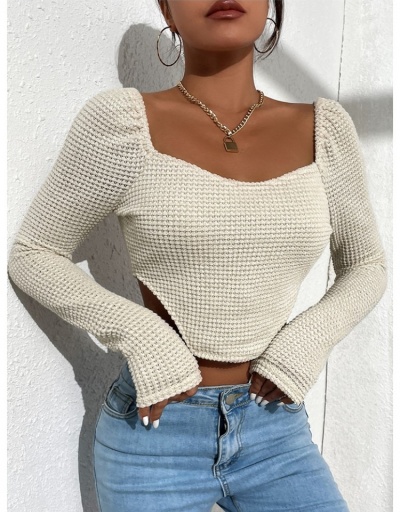 Replica  Women's Pure Color Hollowed Out Long Sleeve Top Long Sleeve Square Neck #793935 $15.80 USD for Wholesale