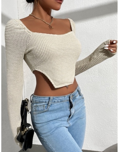 Replica  Women's Pure Color Hollowed Out Long Sleeve Top Long Sleeve Square Neck #793935 $15.80 USD for Wholesale