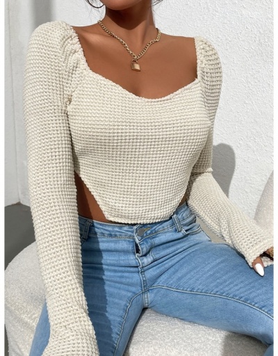 Replica  Women's Pure Color Hollowed Out Long Sleeve Top Long Sleeve Square Neck #793935 $15.80 USD for Wholesale