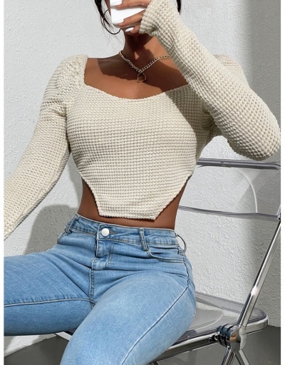 Replica  Women's Pure Color Hollowed Out Long Sleeve Top Long Sleeve Square Neck #793935 $15.80 USD for Wholesale