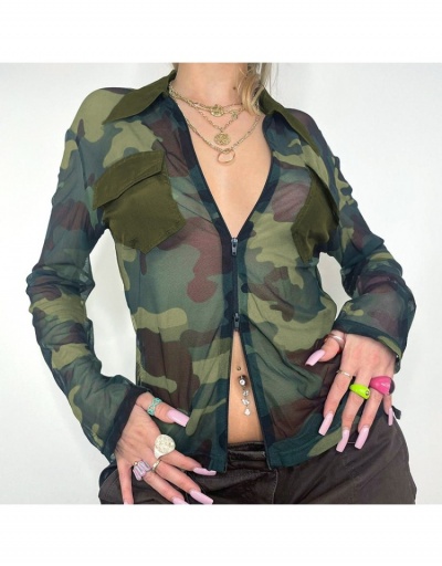 Replica Fashion Camouflage Zipper Up Long Sleeve Top Long Sleeve Turndown Collar #793938 $20.00 USD for Wholesale